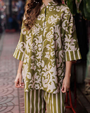 2 Pcs - Olive Cordset - Imported Swiss Lawn